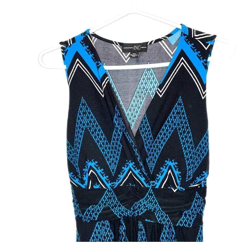 INC Maxi Dress Geometric Print Empire Waist Blue Medium